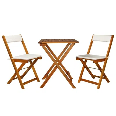 Vidaxl 3 Piece Folding Bistro Set With Cushions Solid Acacia Wood, 44014 In Brown