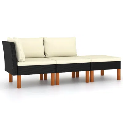 Vidaxl 3 Piece Garden Lounge Set Poly Rattan And Solid Eucalyptus Wood 5766 In Black