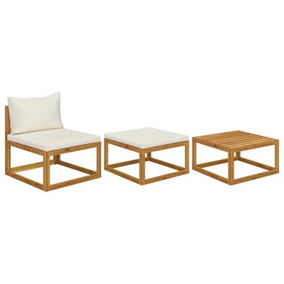 Vidaxl 3 Piece Garden Lounge Set With Cream Cushions Solid Acacia Wood, 311855 In Brown