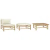 Vidaxl 3 Piece Garden Lounge Set With Cream White Cushions Bamboo 3142
