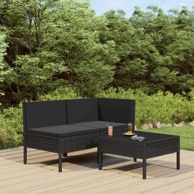 Vidaxl 3 Piece Garden Lounge Set With Cushions Poly Rattan Black, 310187 In Brown