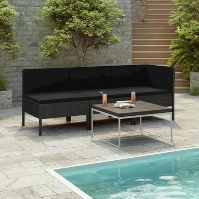 Vidaxl 3 Piece Garden Lounge Set With Cushions Poly Rattan Black, 310203