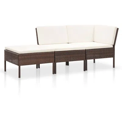 Vidaxl 3 Piece Garden Lounge Set With Cushions Poly Rattan Brown, 48959 In White