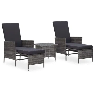 Vidaxl 3 Piece Garden Lounge Set With Cushions Poly Rattan Gray, 3059373