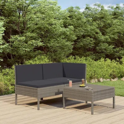 Vidaxl 3 Piece Garden Lounge Set With Cushions Poly Rattan Gray, 310188