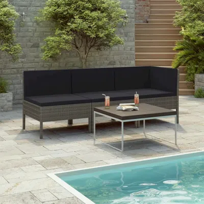 Vidaxl 3 Piece Garden Lounge Set With Cushions Poly Rattan Gray, 310204 In Black