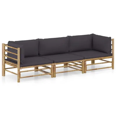 Vidaxl 3 Piece Garden Lounge Set With Dark Gray Cushions Bamboo 8204 In Neutral