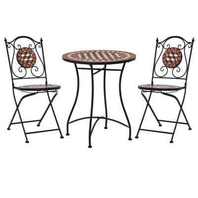 Vidaxl 3 Piece Mosaic Bistro Set Ceramic Tile Terracotta, 279689 In Brown