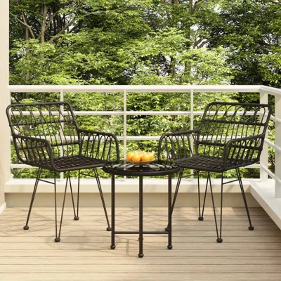 Vidaxl 3 Piece Patio Dining Set Black Poly Rattan In Brown