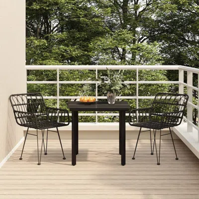 Vidaxl 3 Piece Patio Dining Set Black Poly Rattan In Purple