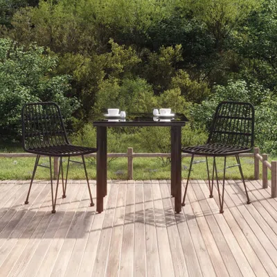 Vidaxl 3 Piece Patio Dining Set Black Poly Rattan