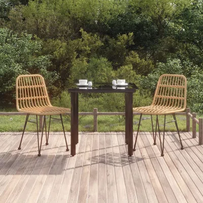 Vidaxl 3 Piece Patio Dining Set Poly Rattan In Neutral