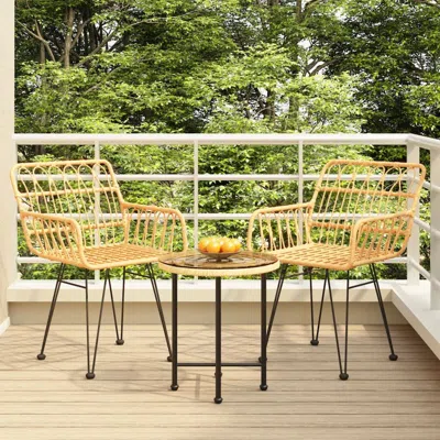 Vidaxl 3 Piece Patio Dining Set Poly Rattan In Brown