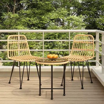 Vidaxl 3 Piece Patio Dining Set Poly Rattan In Yellow