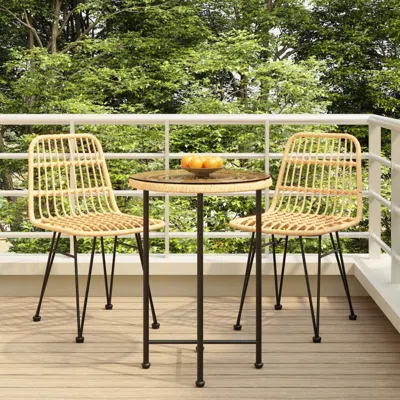 Vidaxl 3 Piece Patio Dining Set Poly Rattan In Brown