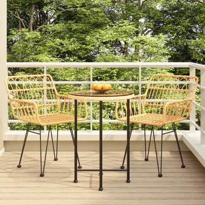 Vidaxl 3 Piece Patio Dining Set Poly Rattan In Brown