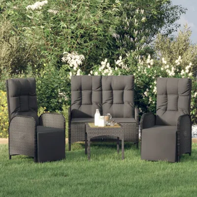 Vidaxl 3 Piece Patio Dining Set With Cushions Black Poly Rattan In Gray