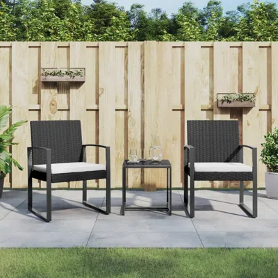 Vidaxl 3 Piece Patio Dining Set With Cushions Black Pp Rattan In Gray