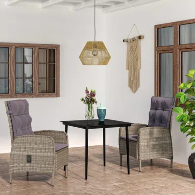 Vidaxl 3 Piece Patio Dining Set With Cushions Gray And Black In Multi