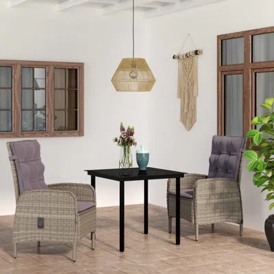 Vidaxl 3 Piece Patio Dining Set With Cushions Gray And Black In Multi