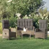 Vidaxl 3 Piece Patio Dining Set With Cushions Gray Poly Rattan