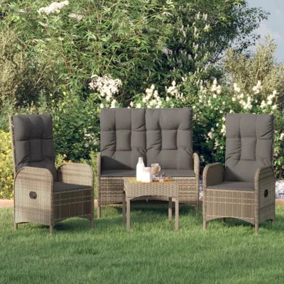 Vidaxl 3 Piece Patio Dining Set With Cushions Gray Poly Rattan In Brown