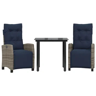 Vidaxl 3 Piece Patio Dining Set With Cushions Poly Rattan, Square Table In Black