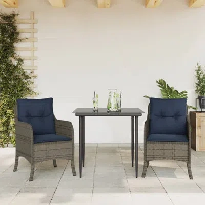 Vidaxl 3 Piece Patio Dining Set With Cushions Poly Rattan, Square Table In Black