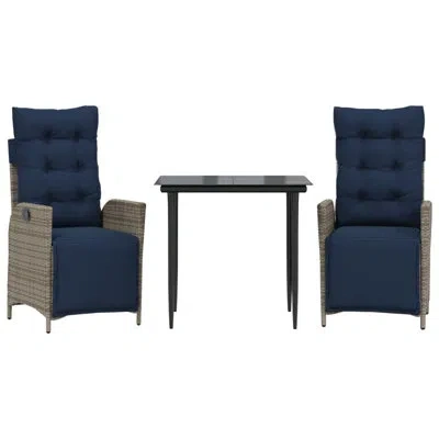 Vidaxl 3 Piece Patio Dining Set With Cushions Poly Rattan, Square Table In Black