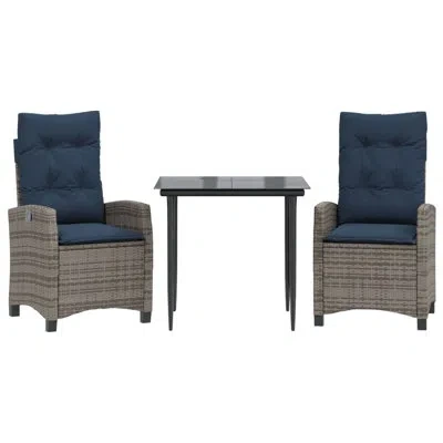 Vidaxl 3 Piece Patio Dining Set With Cushions Poly Rattan, Square Table In Black