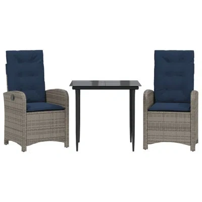 Vidaxl 3 Piece Patio Dining Set With Cushions Poly Rattan, Square Table In Black