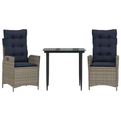 Vidaxl 3 Piece Patio Dining Set With Cushions Poly Rattan, Square Table In Black
