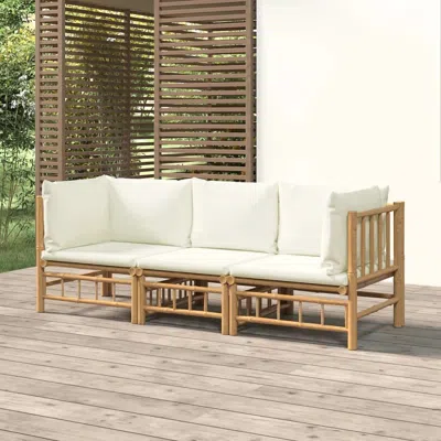 Vidaxl 3 Piece Patio Lounge Set With Cream White Cushions Bamboo In Neutral