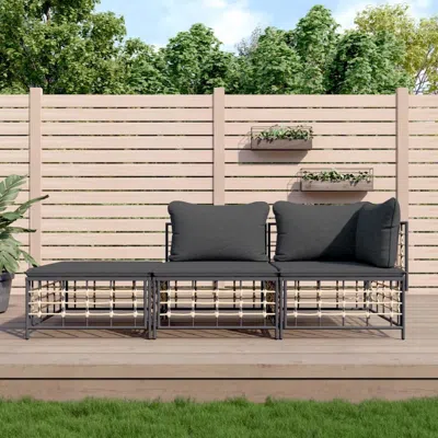 Vidaxl 3 Piece Patio Lounge Set With Cushions Anthracite Poly Rattan In Gray