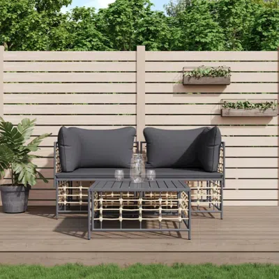 Vidaxl 3 Piece Patio Lounge Set With Cushions Anthracite Poly Rattan In Gray