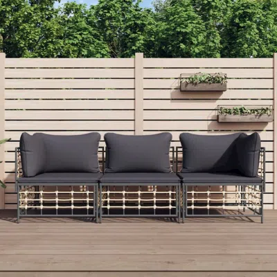Vidaxl 3 Piece Patio Lounge Set With Cushions Anthracite Poly Rattan In Gray