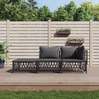 Vidaxl 3 Piece Patio Lounge Set With Cushions Anthracite Steel In Gray