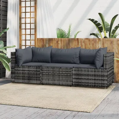 Vidaxl 3 Piece Patio Lounge Set With Cushions Gray Poly Rattan