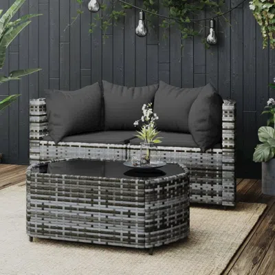 Vidaxl 3 Piece Patio Lounge Set With Cushions Gray Poly Rattan