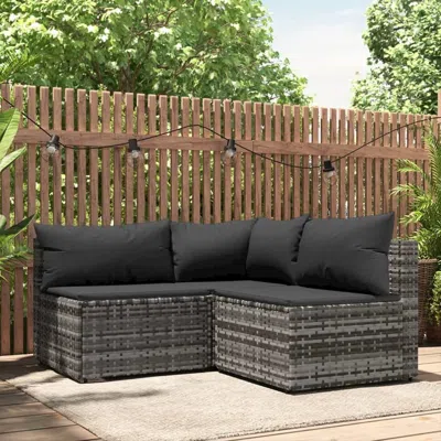 Vidaxl 3 Piece Patio Lounge Set With Cushions Gray Poly Rattan In Black