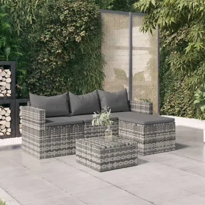 Vidaxl 3 Piece Patio Lounge Set With Cushions Gray Poly Rattan In Neutral