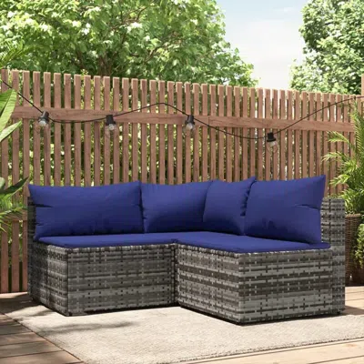 Vidaxl 3 Piece Patio Lounge Set With Cushions Gray Poly Rattan In Blue