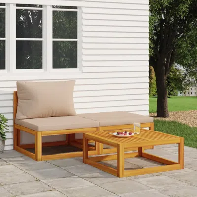 Vidaxl 3 Piece Patio Lounge Set With Cushions Solid Wood Acacia In Brown