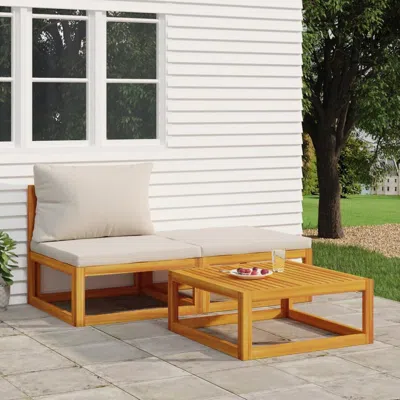 Vidaxl 3 Piece Patio Lounge Set With Cushions Solid Wood Acacia In Neutral