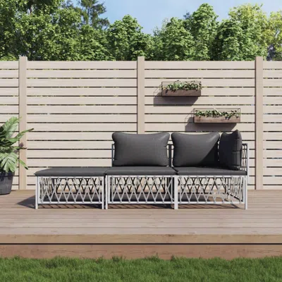 Vidaxl 3 Piece Patio Lounge Set With Cushions White Steel In Gray