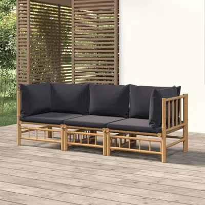 Vidaxl 3 Piece Patio Lounge Set With Dark Gray Cushions Bamboo In Brown