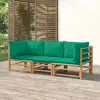 Vidaxl 3 Piece Patio Lounge Set With Green Cushions Bamboo