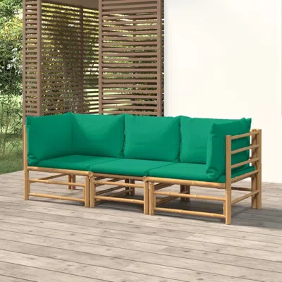 Vidaxl 3 Piece Patio Lounge Set With Green Cushions Bamboo