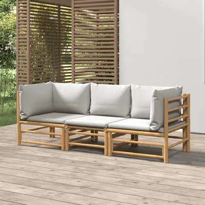 Vidaxl 3 Piece Patio Lounge Set With Light Gray Cushions Bamboo In Neutral
