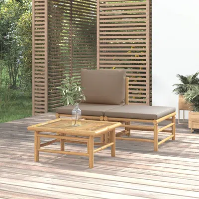 Vidaxl 3 Piece Patio Lounge Set With Taupe Cushions Bamboo In Brown